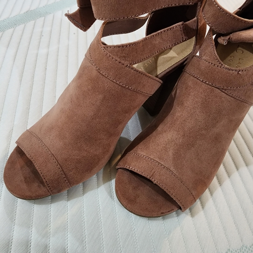 Lauren Conrad mauve pink suede open toe boots Size 8.5 - Picture 13 of 16